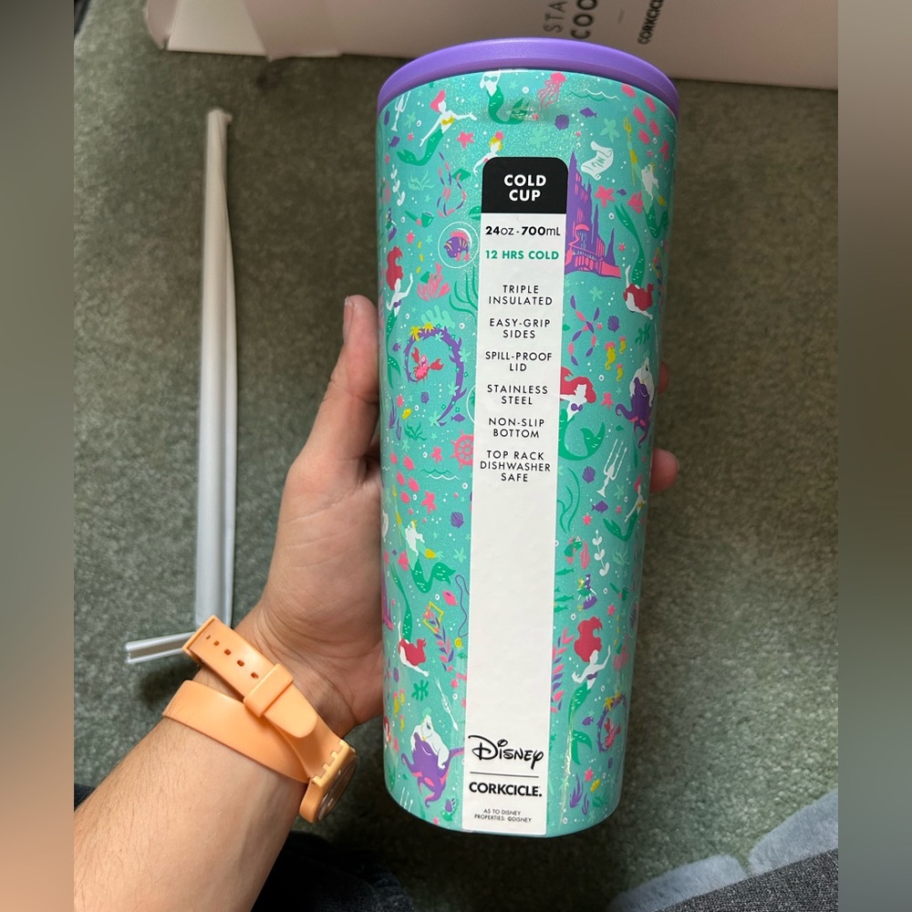 Corkcicle Little Mermaid cold cup w/ stainless steel straw- 24oz